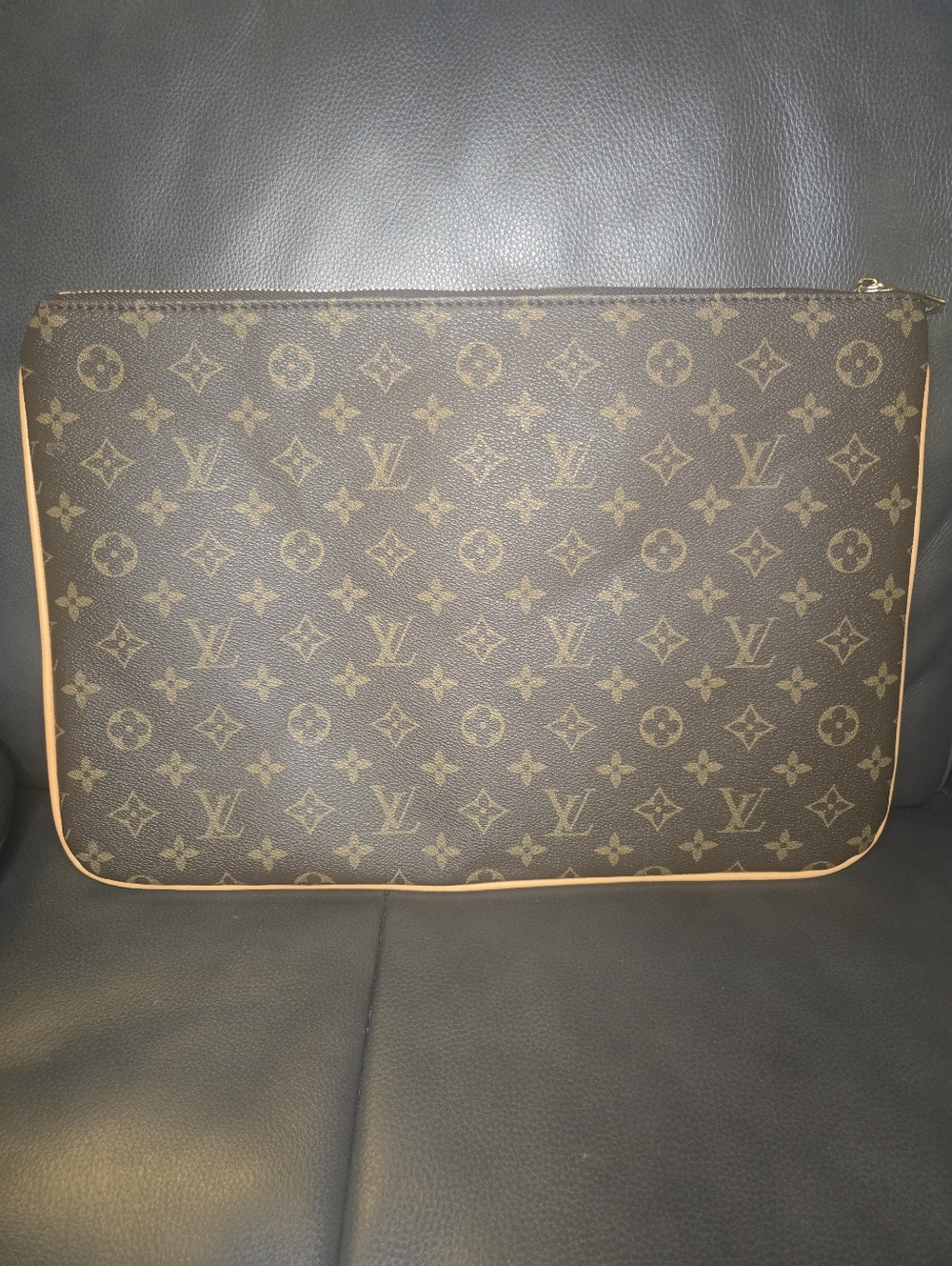 Monogram Canvas Large Pouch in Brown with Tan Trim